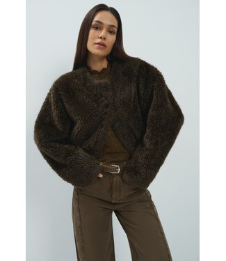 YAYA Oversized faux fur short jacket - DELICIOSO BROWN