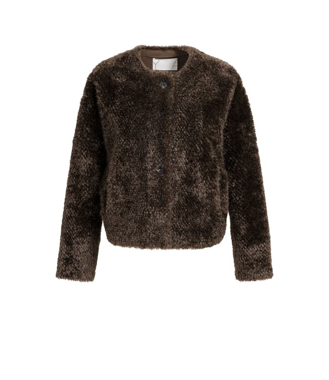 YAYA Oversized faux fur short jacket - DELICIOSO BROWN