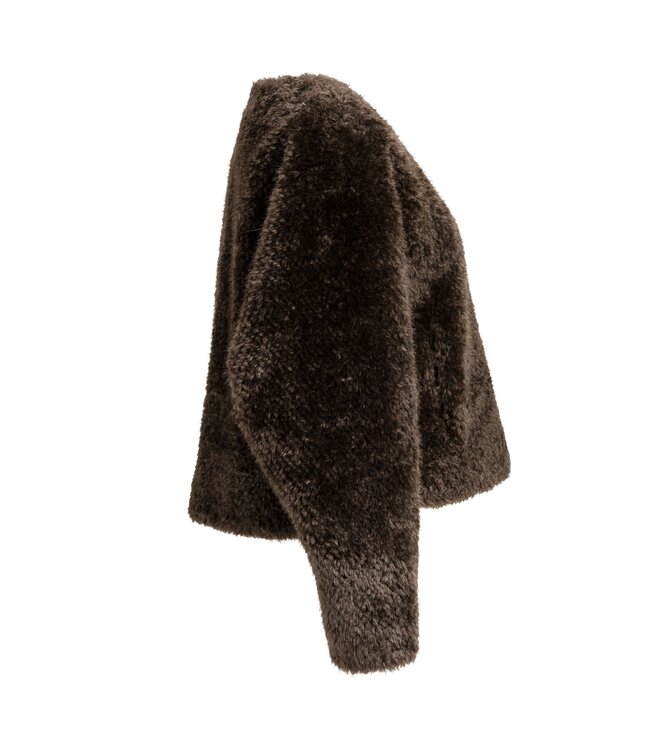 YAYA Oversized faux fur short jacket - DELICIOSO BROWN