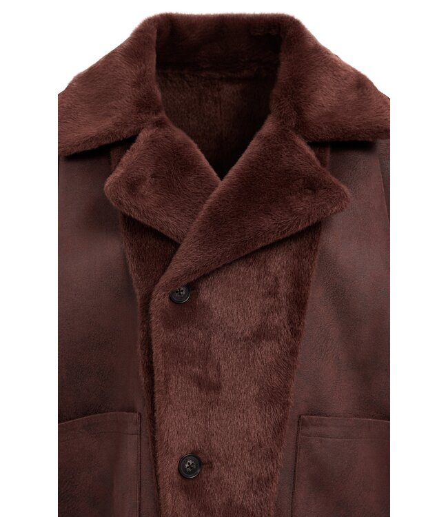 YAYA Oversized reversible faux fur sleeveless jacket - BITTER CHOCOLATE RED