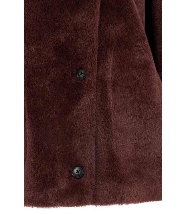 YAYA Oversized reversible faux fur sleeveless jacket - BITTER CHOCOLATE RED