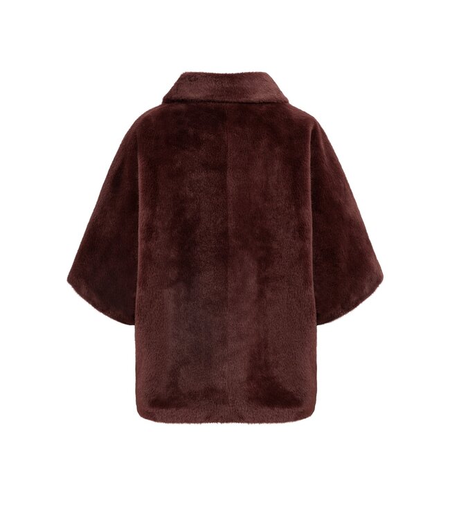 YAYA Oversized reversible faux fur sleeveless jacket - BITTER CHOCOLATE RED