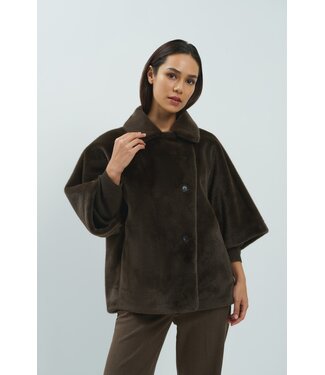 YAYA Oversized reversible faux fur sleeveless jacket - DELICIOSO BROWN