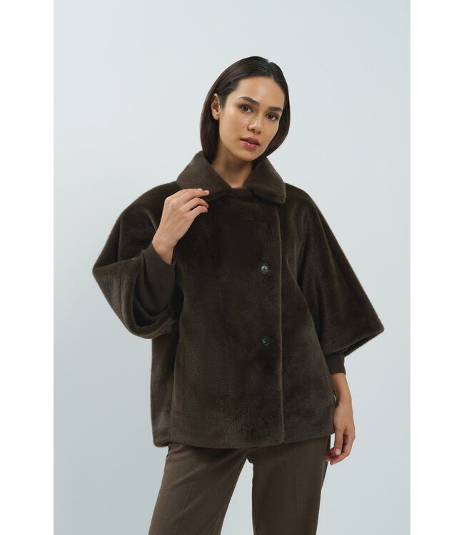 YAYA Oversized reversible faux fur sleeveless jacket - DELICIOSO BROWN