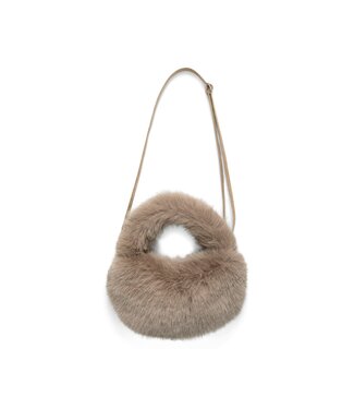 YAYA Round faux fur small bag - OTTER BROWN