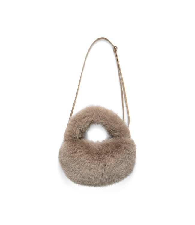 YAYA Round faux fur small bag - OTTER BROWN