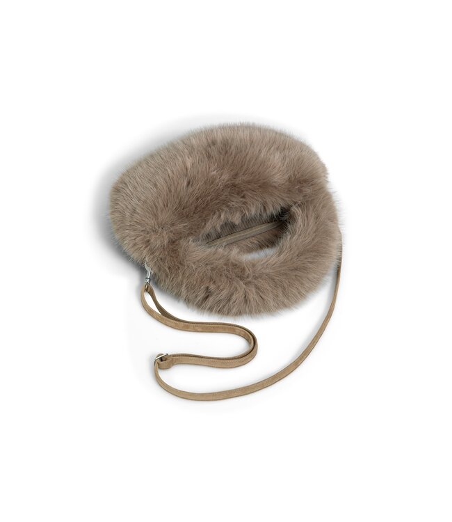 YAYA Round faux fur small bag - OTTER BROWN