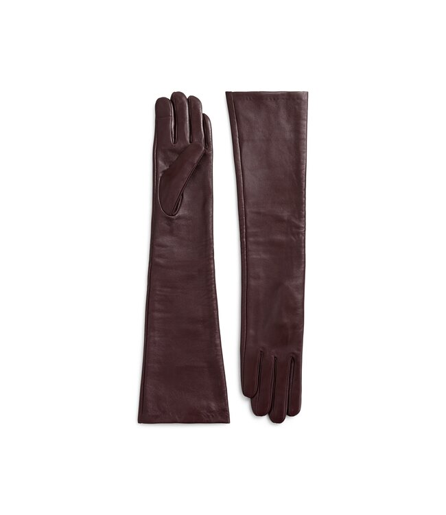 YAYA Long leather gloves - BITTER CHOCOLATE RED