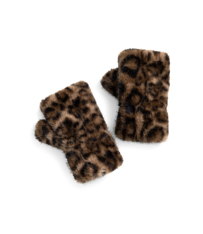 YAYA Faux fur leopard mittens - COCOA BROWN DESSIN