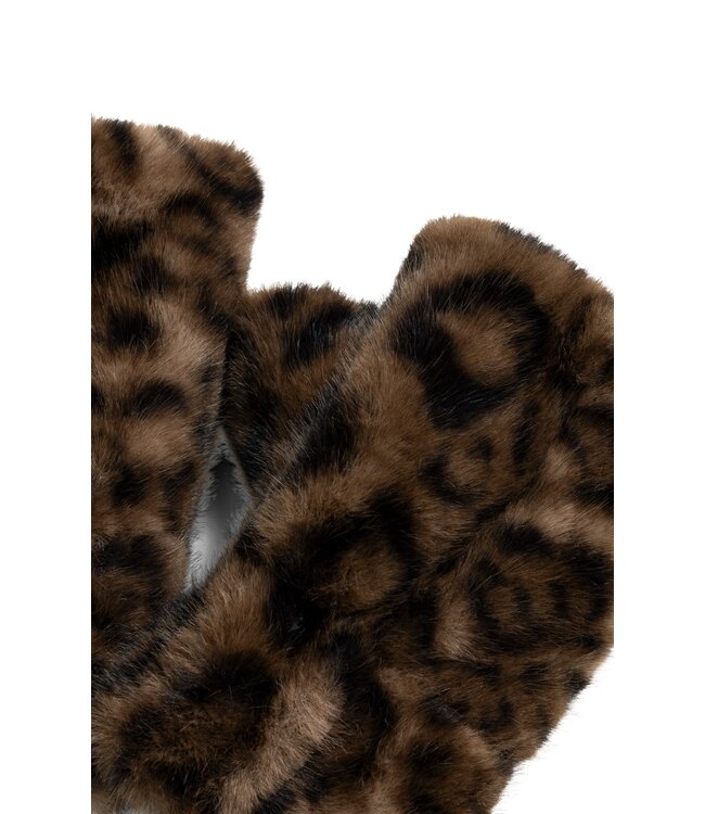 YAYA Faux fur leopard mittens - COCOA BROWN DESSIN