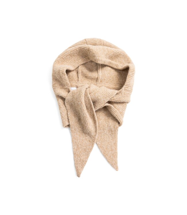 YAYA Knitted scarf hoodie - DARK BEIGE MELANGE
