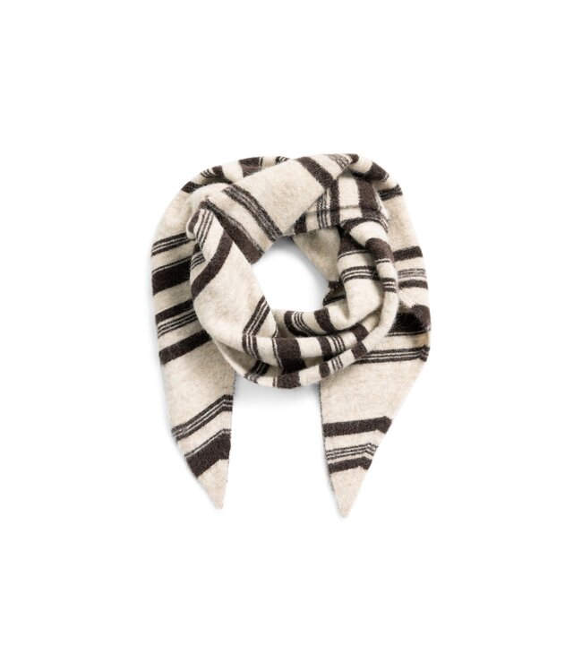 YAYA Soft knitted scarf with self fringes - LIGHT BEIGE DESSIN