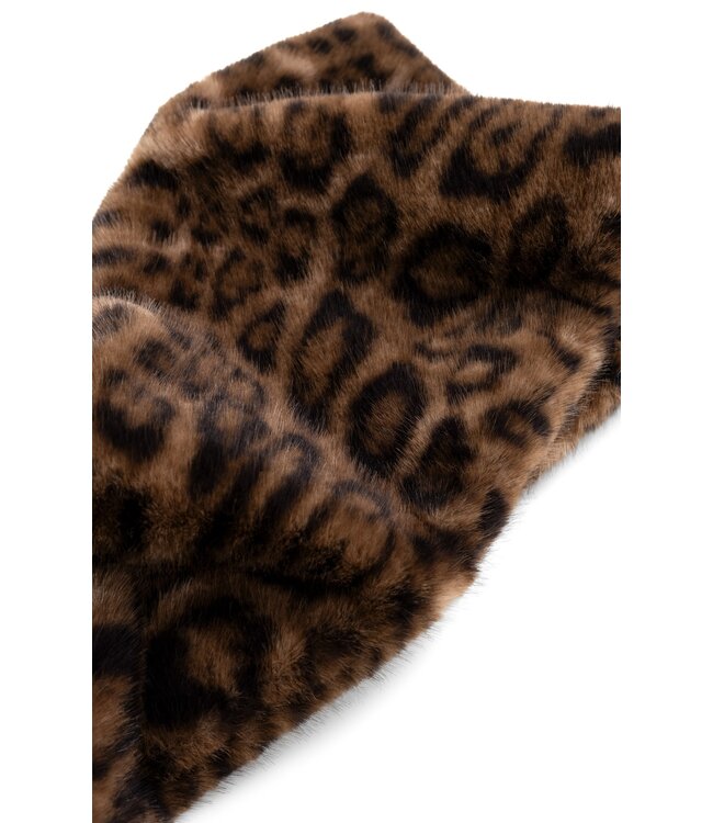 YAYA Faux fur leopard scarf - COCOA BROWN DESSIN
