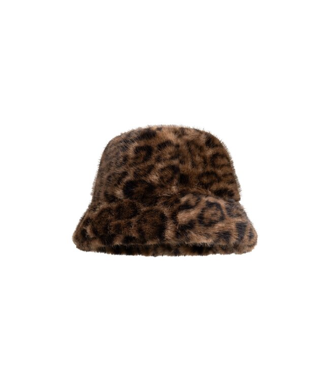 YAYA Faux fur leopard bucket hat - COCOA BROWN DESSIN
