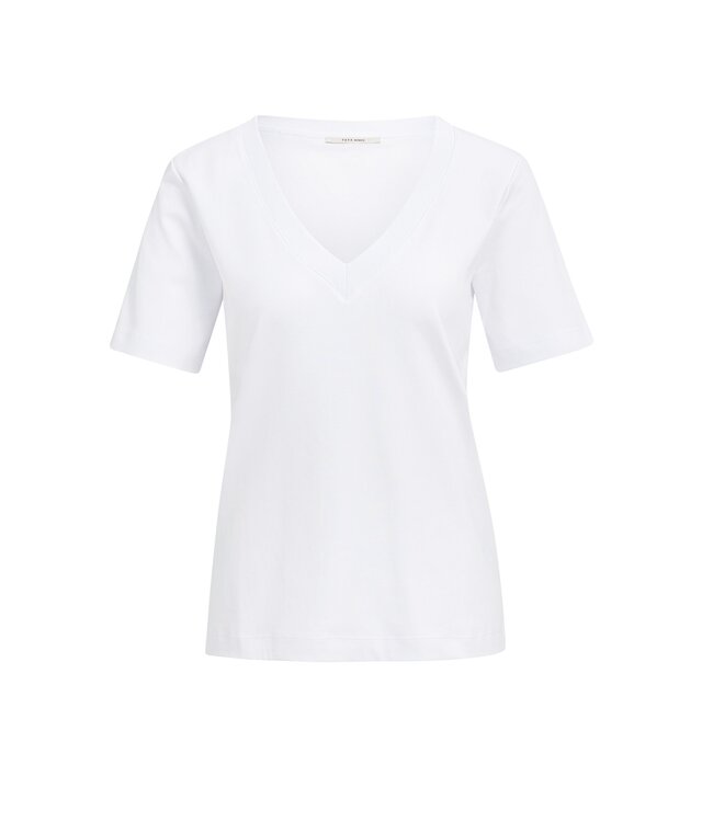 YAYA Basic T-shirt with V-neck and short sleeves - PURE WHITE
