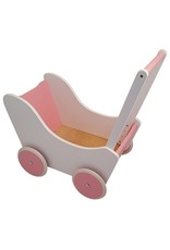 Houten Poppenwagen Wit/Roze