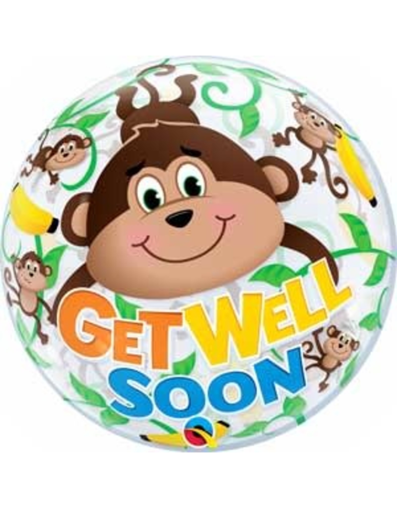 Qualatex "Get Well Soon" Monkey Bubbles Folie Ballon