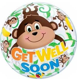 Qualatex "Get Well Soon" Monkey Bubbles Folie Ballon