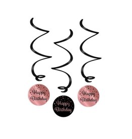 pd party Happy Birthday Rose/Black Swirl Deco