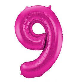 Number Foil Balloon Magenta - Cijfer 9