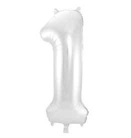 pd party Number Foil Balloon Silver - Cijfer 1