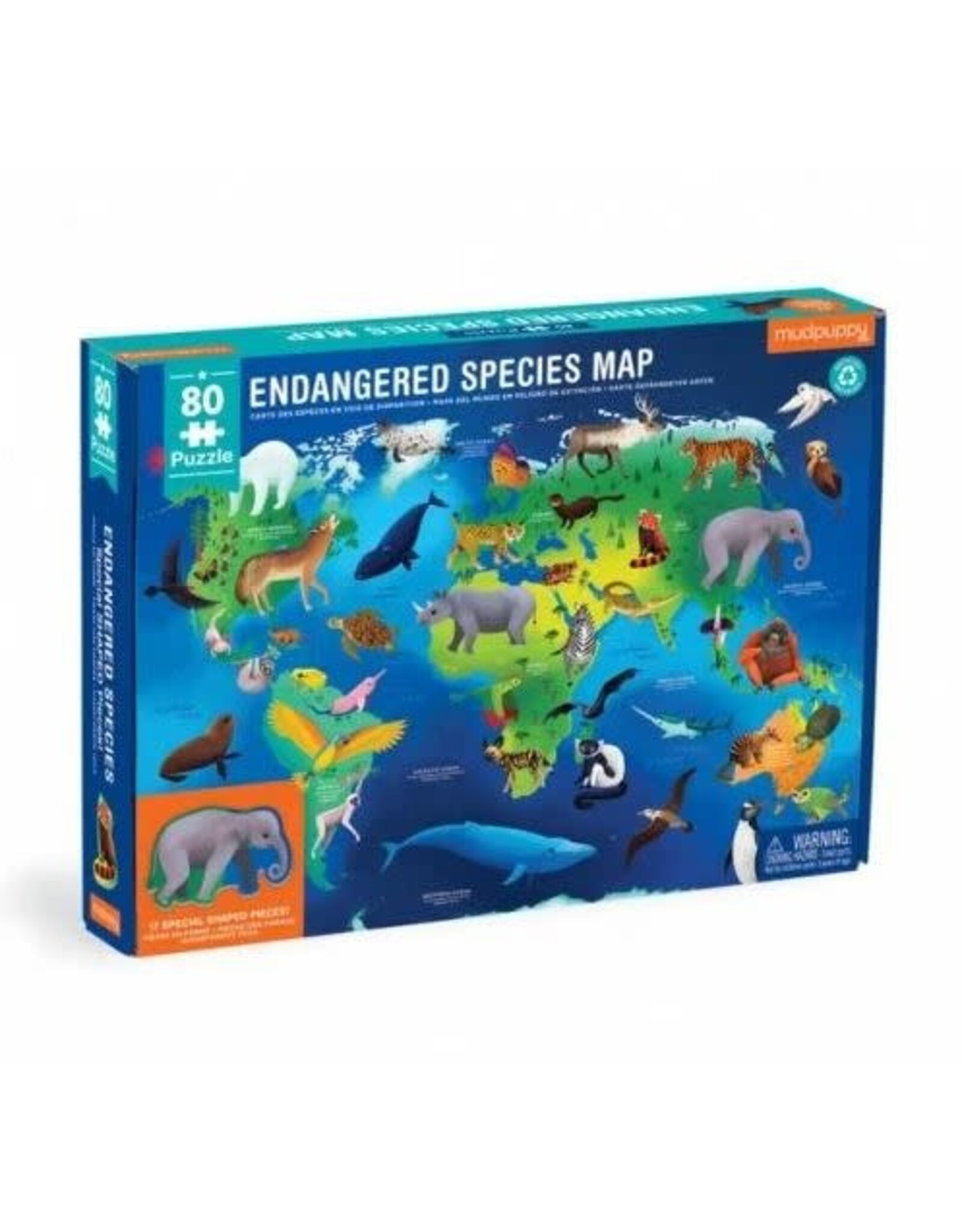 Mudpuppy Geographic Puzzle Endangered Species Map