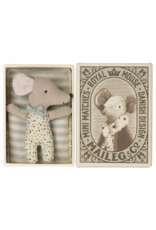 Maileg Sleepy/Wakey Baby Mouse in Matchbox - Blue