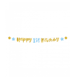 pd party Letter Banner - First birthday blue