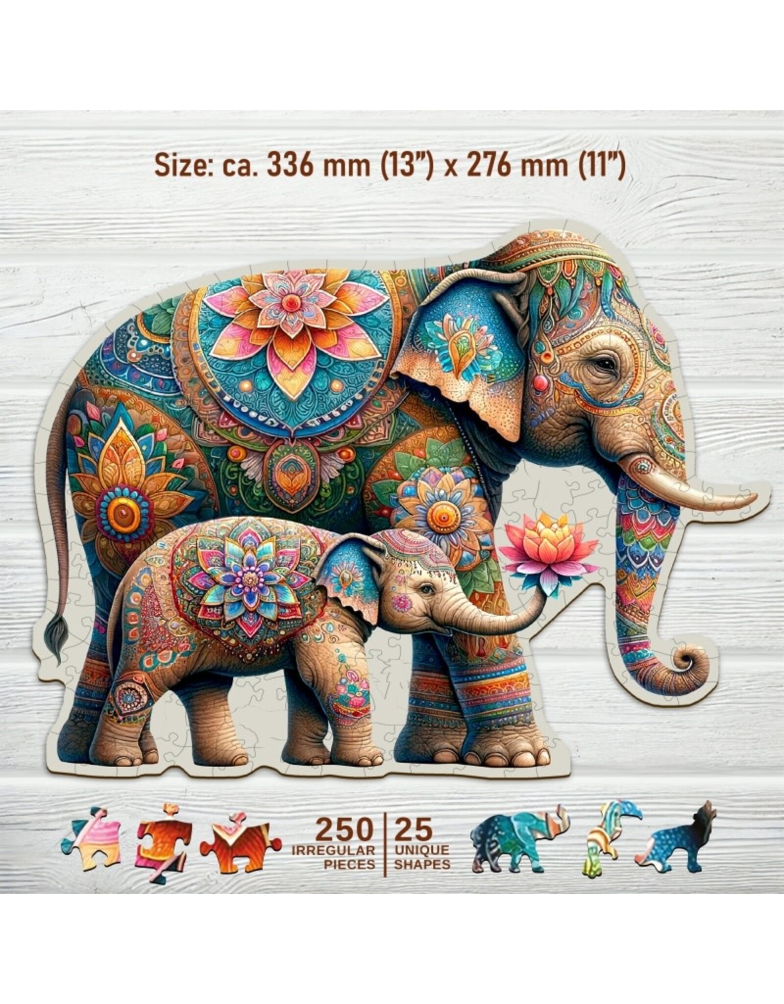 Wooden Puzzle 250 Fancy Elephants