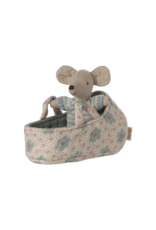 Maileg Baby Mouse in Carry Cot - Blue