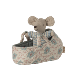 Maileg Baby Mouse in Carry Cot - Blue