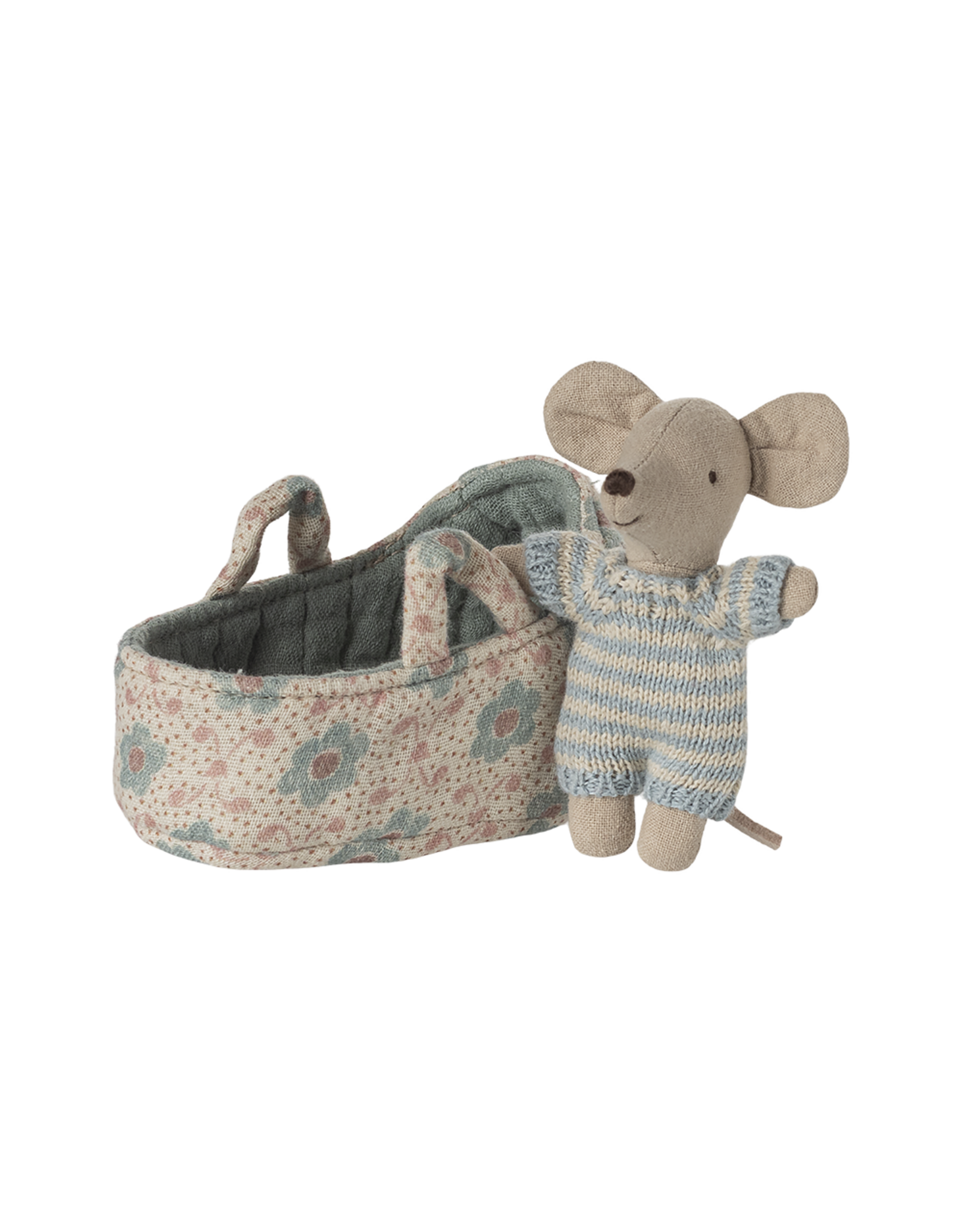 Maileg Baby Mouse in Carry Cot - Blue