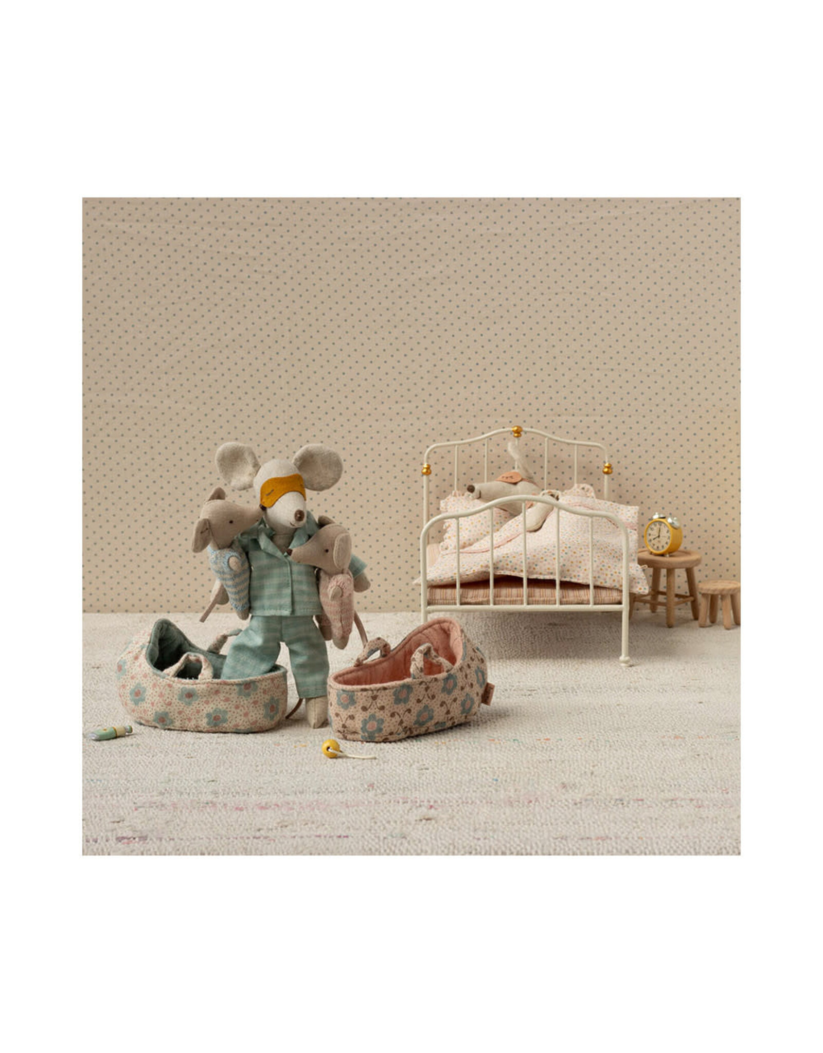 Maileg Baby Mouse in Carry Cot - Blue