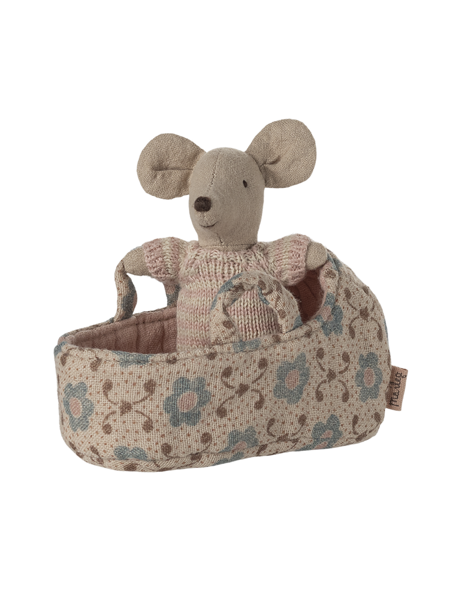 Maileg Baby Mouse in Carry Cot - Rose