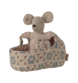 Maileg Baby Mouse in Carry Cot - Rose