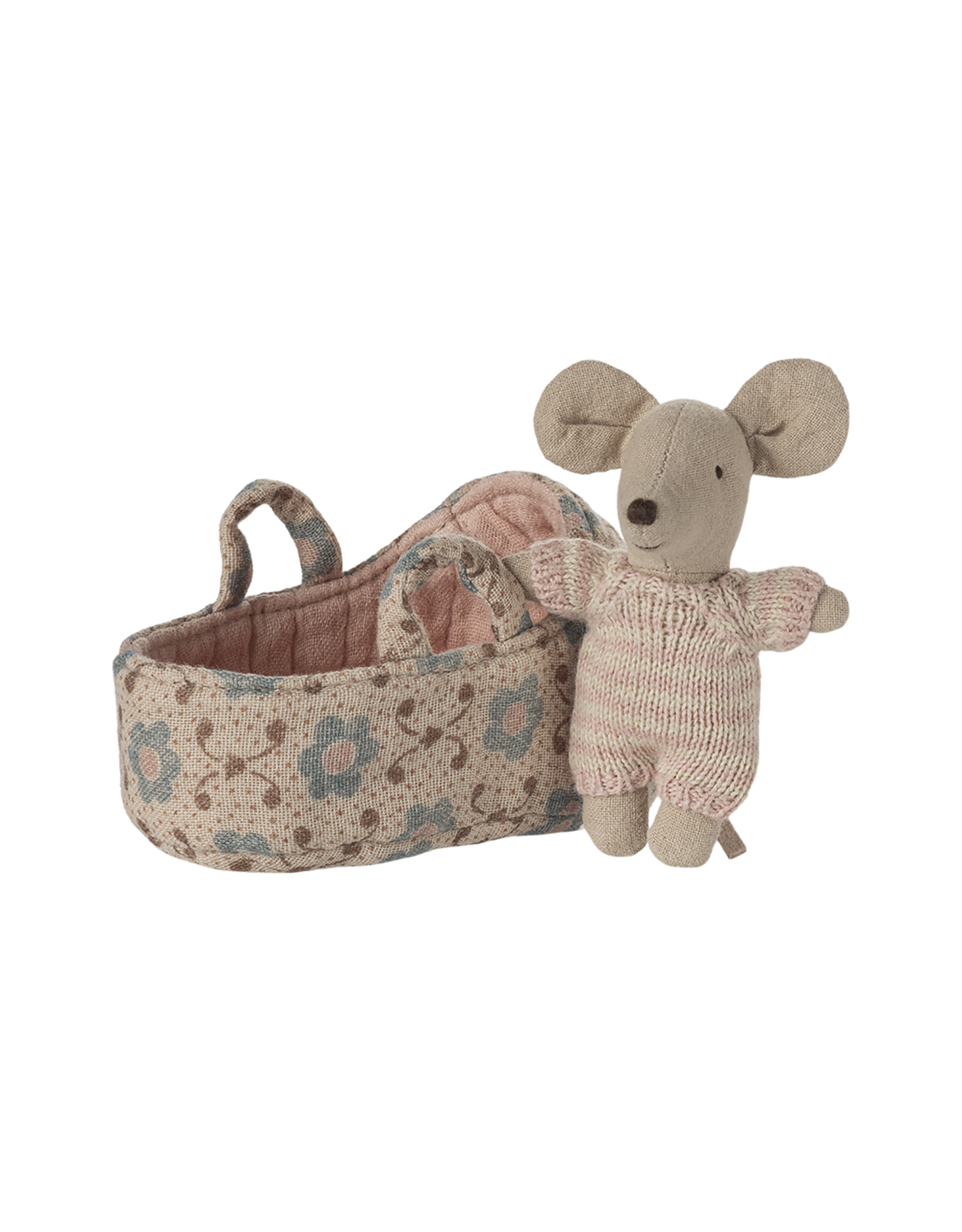 Maileg Baby Mouse in Carry Cot - Rose