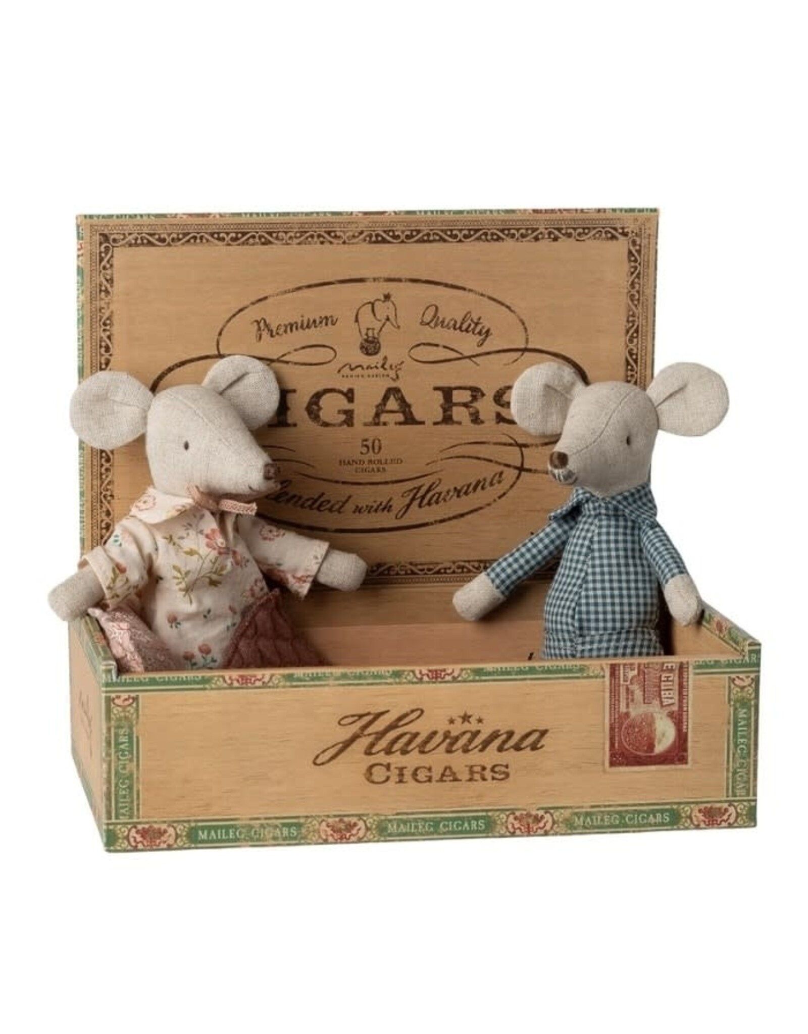 Maileg Grandma and Grandpa Mice in Cigarbox