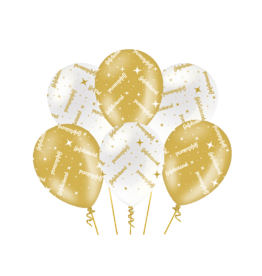 pd party Party Balloons Gold/White - Gefeliciteerd