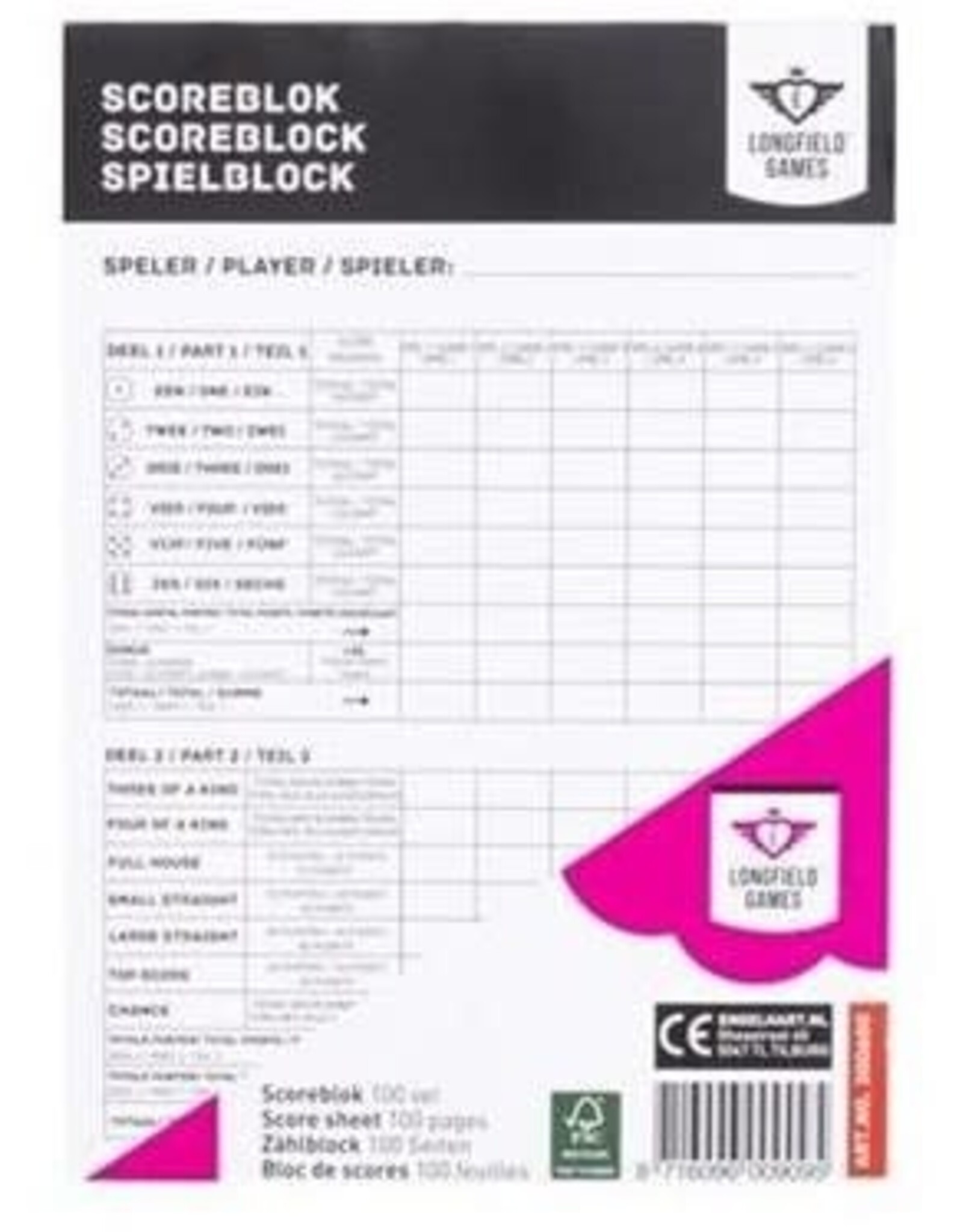 Longfield Games Yahtzee Scoreblok