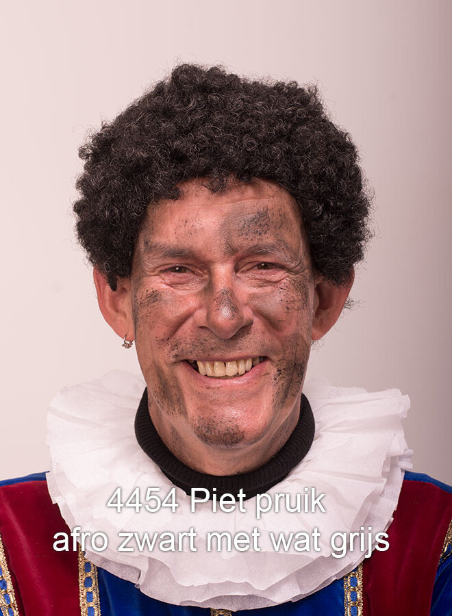 Piet pruik afro zwart met grijs klein