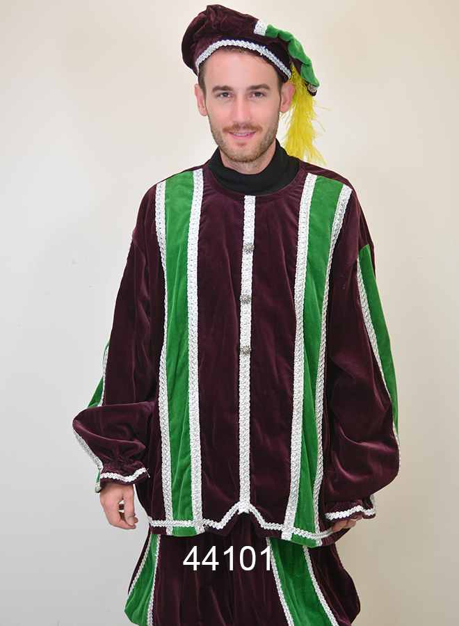 Pieten kostuum aubergine/groen XL