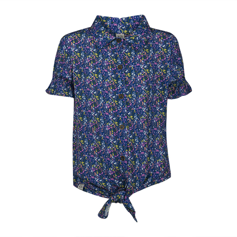 KIEstone Meisjes blouse - Blauw bloemen