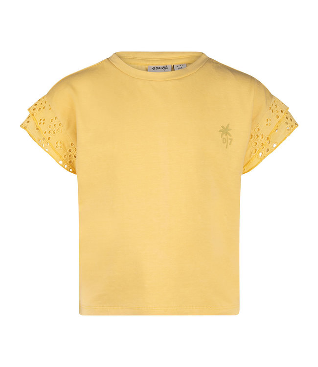 Daily7 Meisjes t-shirt broderie - Corn geel