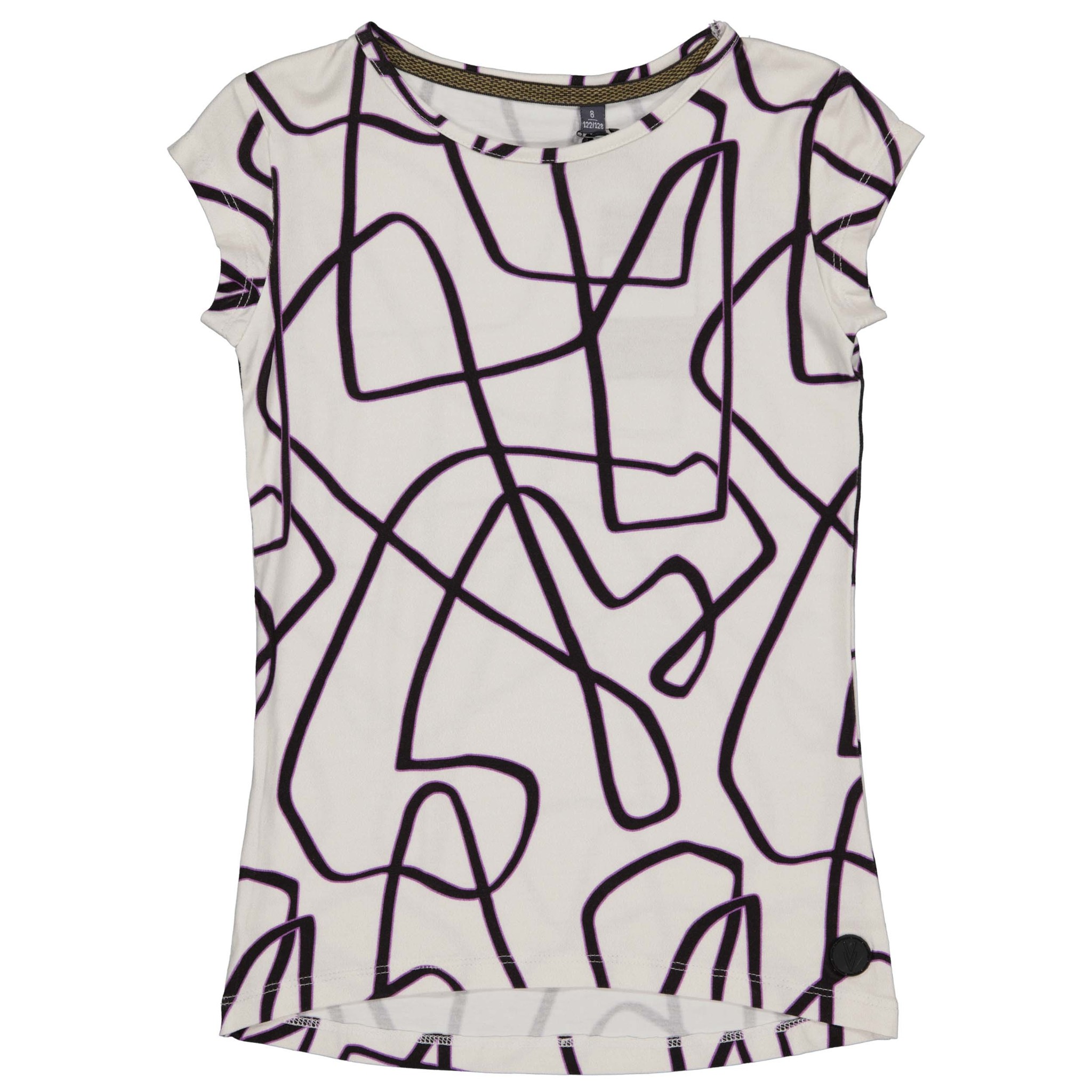 LEVV Meisjes t-shirt - Tamia - AOP Wit grijs gestreept LEVV Meisjes t-shirt - Tamia - AOP Wit grijs gestreept