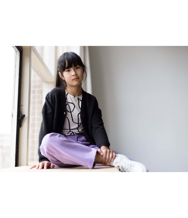 LEVV Meisjes t-shirt - Tamia - AOP Wit grijs gestreept