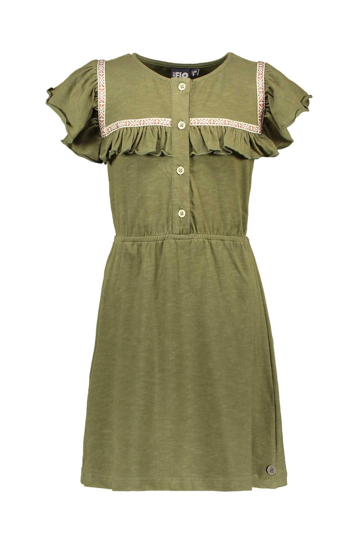 Like Flo Meisjes jurk fancy ruffel - Olive Like Flo Meisjes jurk fancy ruffel - Olive
