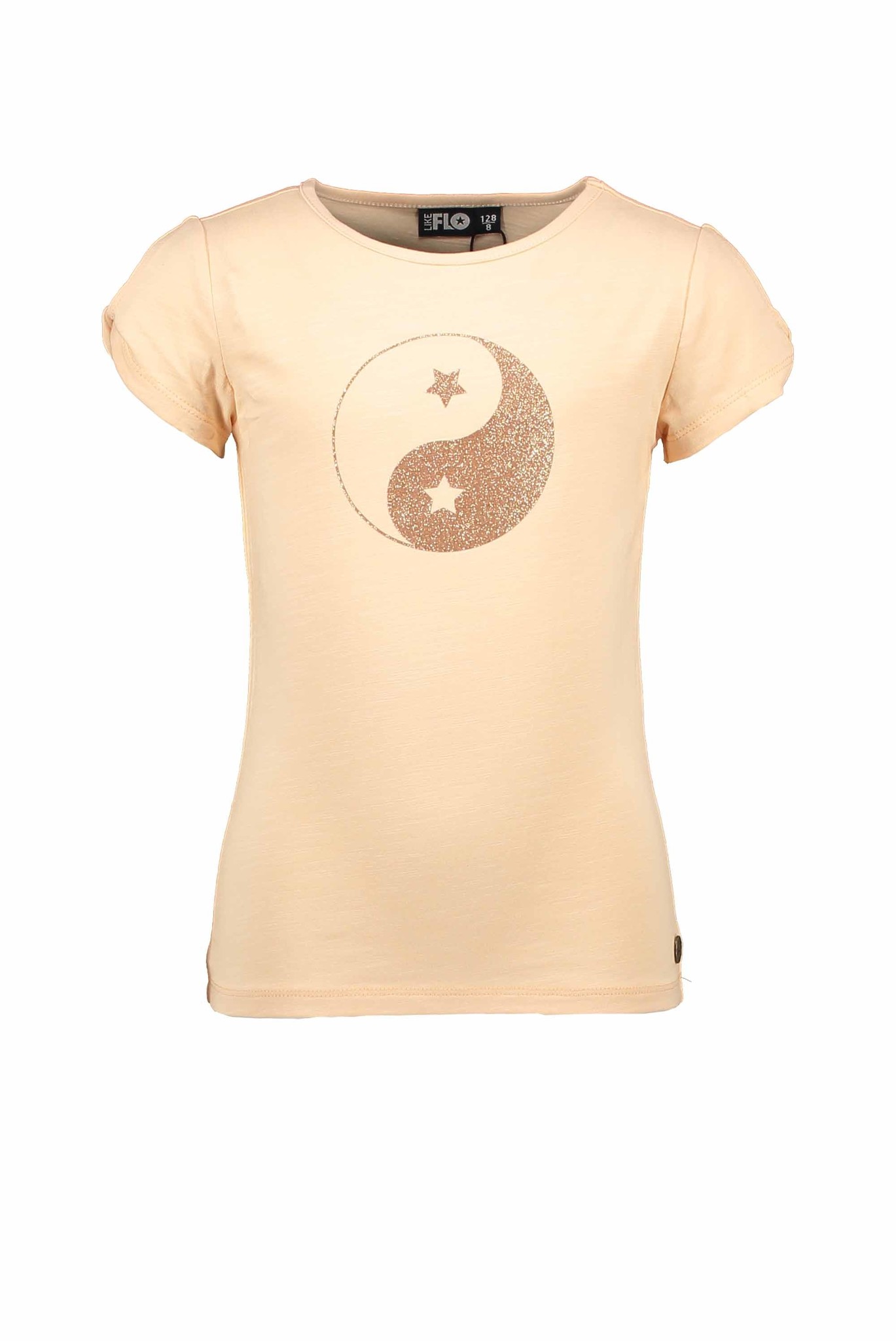 Like Flo Meisjes t-shirt open schouder - Soft peach Like Flo Meisjes t-shirt open schouder - Soft peach
