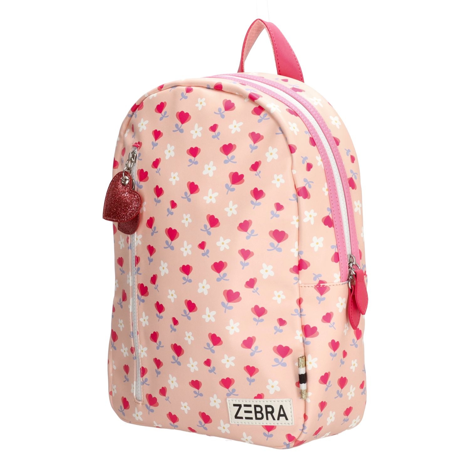 Zebra Meisjes rugzak (M) - Roze hartjes bloemen