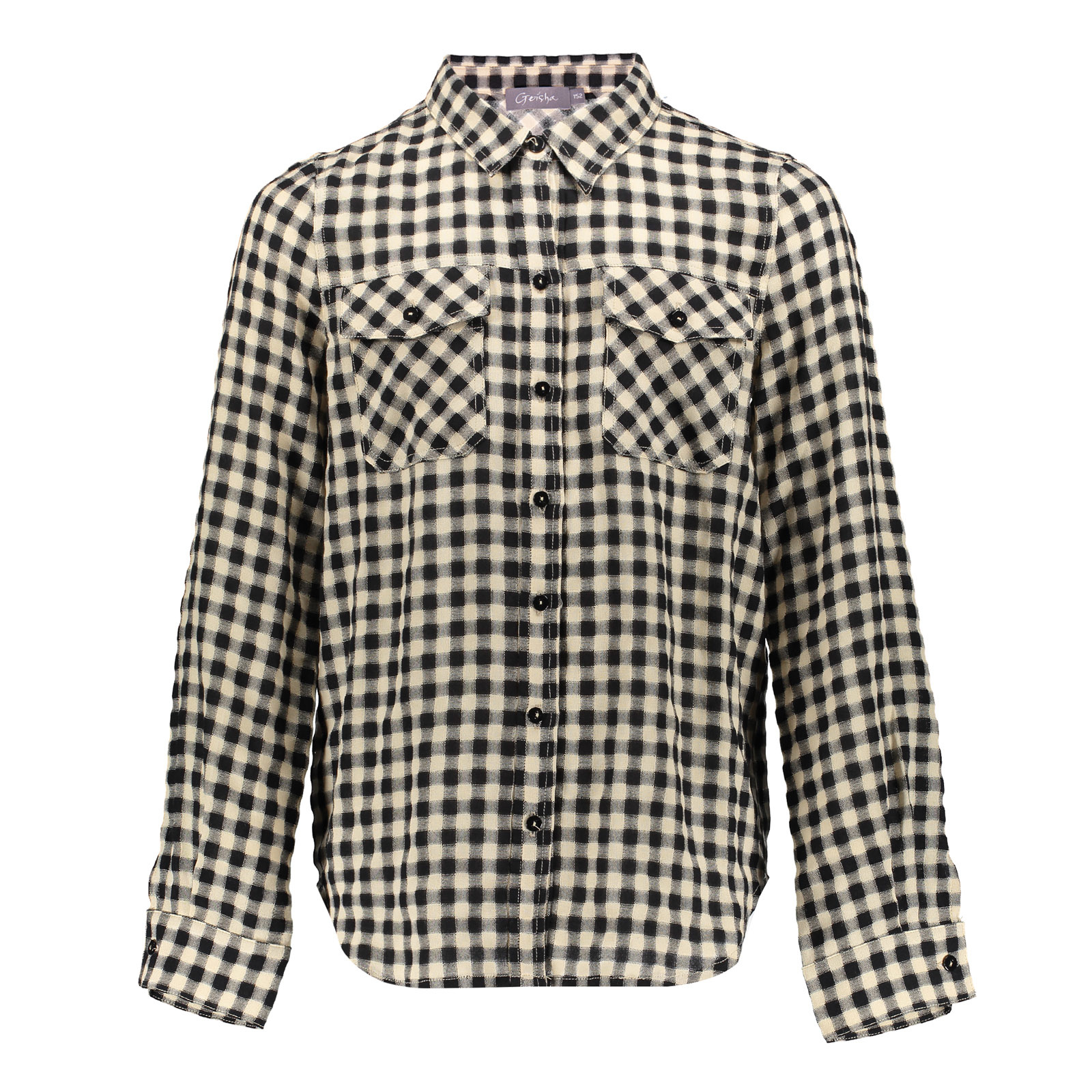 Geisha Meisjes blouse - Geruit - Zwart / Zand afbeelding