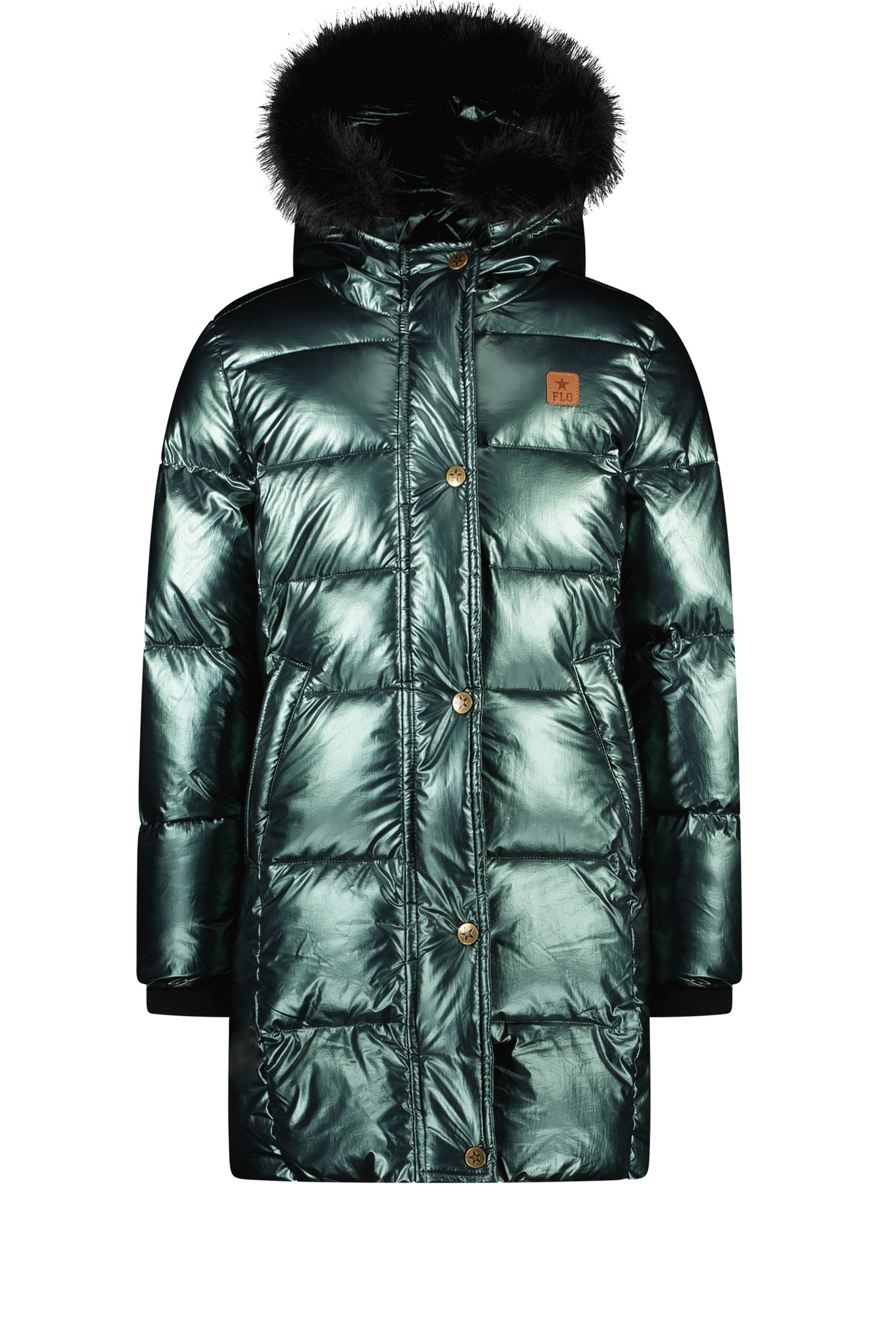 Like Flo Meisjes winterjas lang met capuchon - Bottle metallic Like Flo Meisjes winterjas lang met capuchon - Bottle metallic